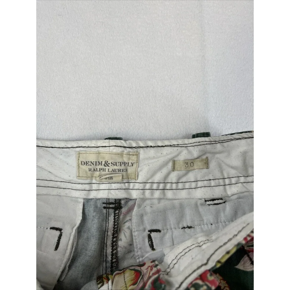 VTG Denim & Supply Ralph Lauren Cargo Shorts Mens Size 30 Green Floral Hawaiian - Picture 7 of 7